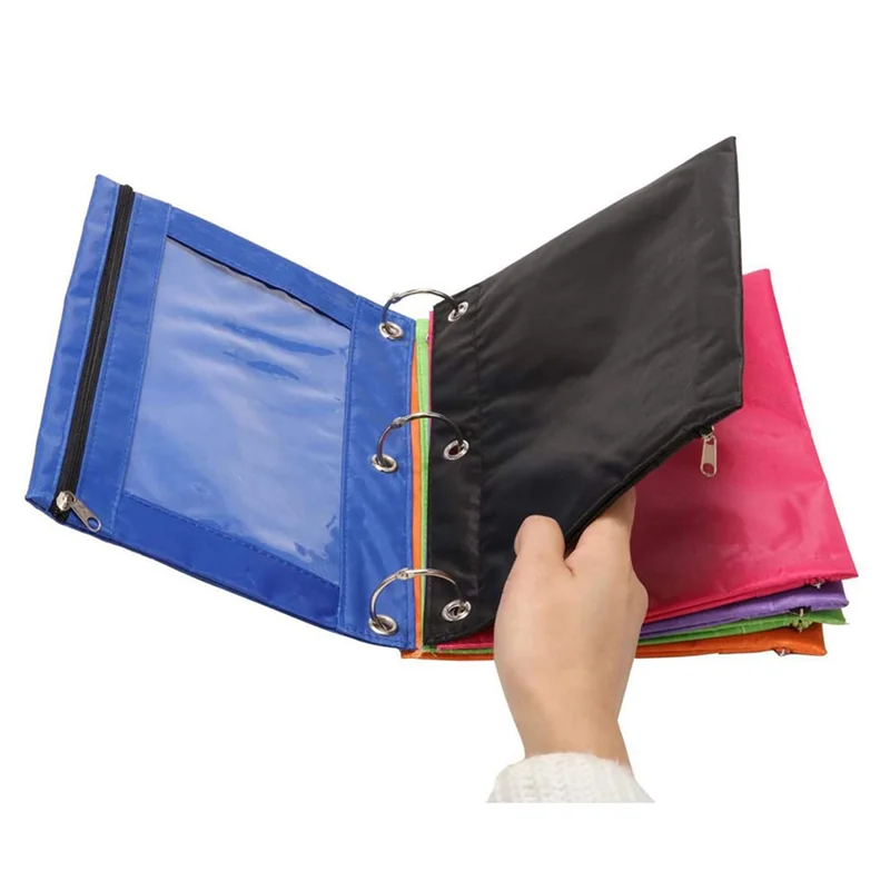 8 Pcs 3 Ring Zipper Pencil Pouch Colorful Fabric Pencil Case Sturdy and Binder Pouch with Clear Window