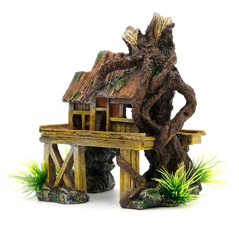 Aquarium Decoration Artificial Fish Reptile House Shelter Fish Tank Landscaping Resin Building Ornaments Decor-A50M