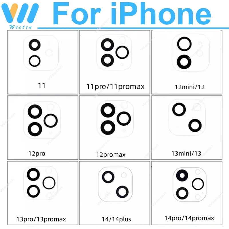 For iphone 11 12 13 14 15 Pro Max 12 13 Mini 14 15 Plus Rear Camera Lens Glass Back Camera Glass Lens with Adhesive Sticker Part