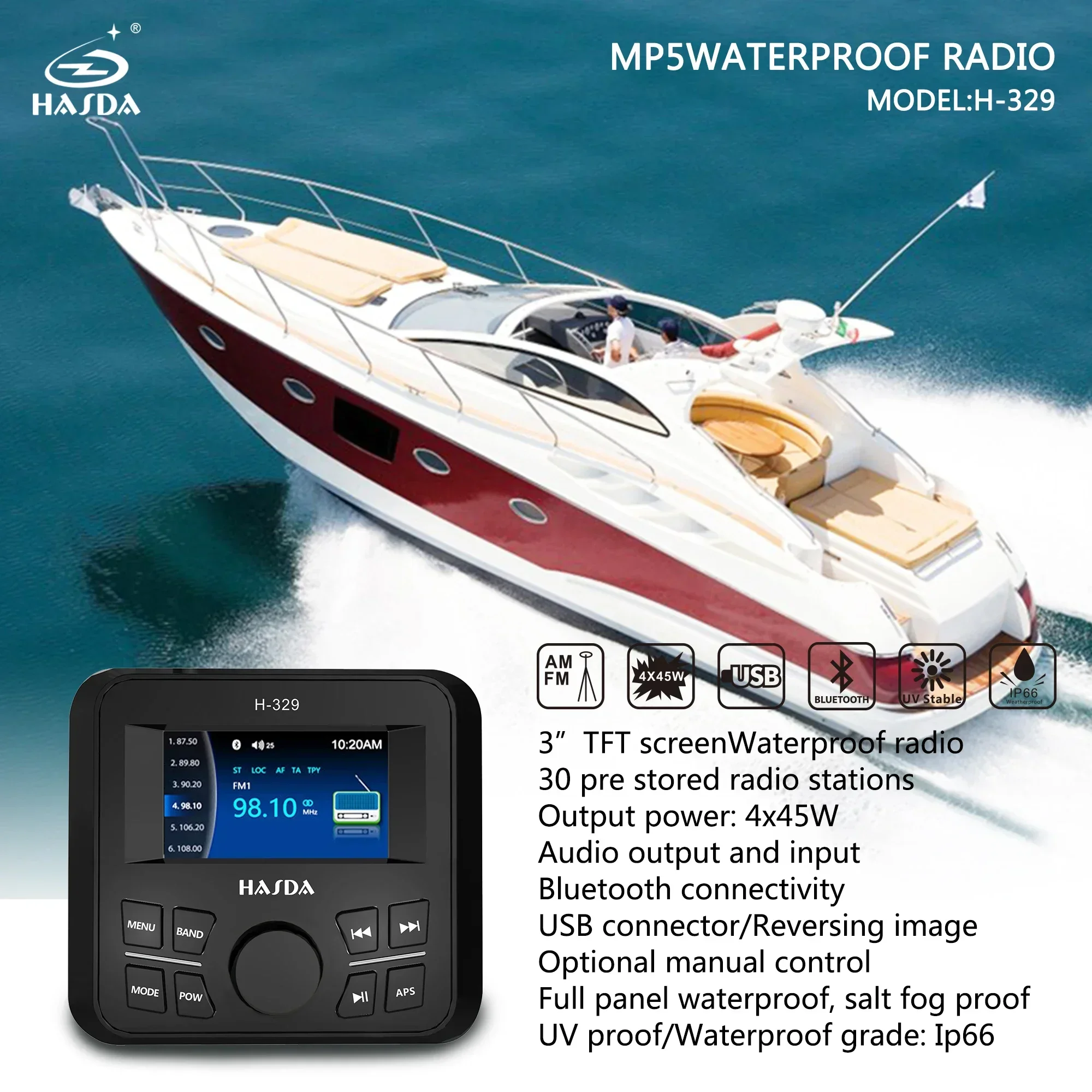 Utv Electric Indoor Boat BT Speaker Other Marine Supplies with Reversing Image Function