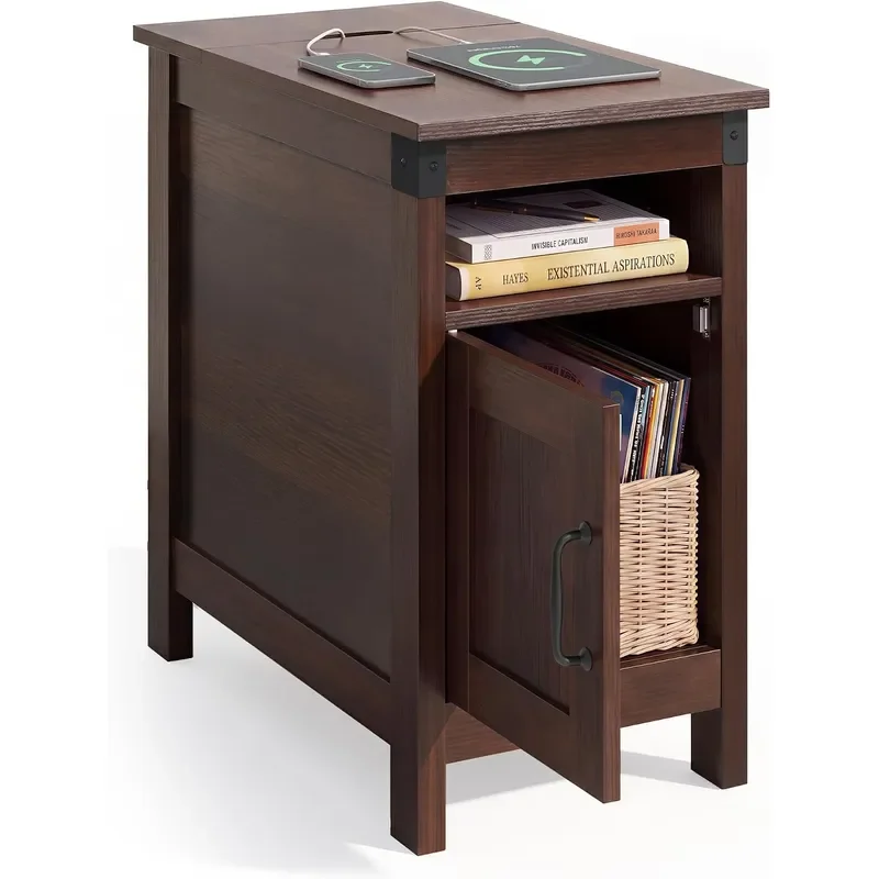 WLIVE End Tables Living Room with Charging Station & Narrow Side Table