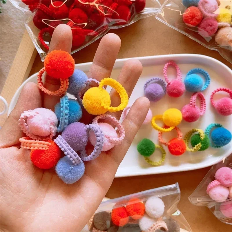 20 stücke Mädchen Bunte Plüsch Ball Elastische Haarbänder Kinder Haar Seile Krawatten Pferdeschwanz Gummibänder Headwear Haar Zubehör Geschenk – Detail 3