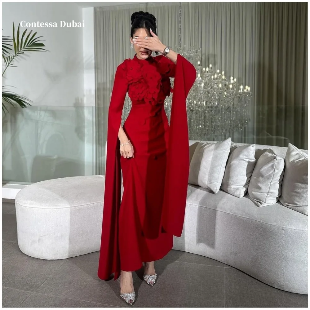 

Contessa Dubai Красное платье для выпускного вечера с цветочным принтом длиной до щиколотки Индивидуальное симпто Medanين Платья для выпускного вечера с длинными рукавами и круглым вырезом