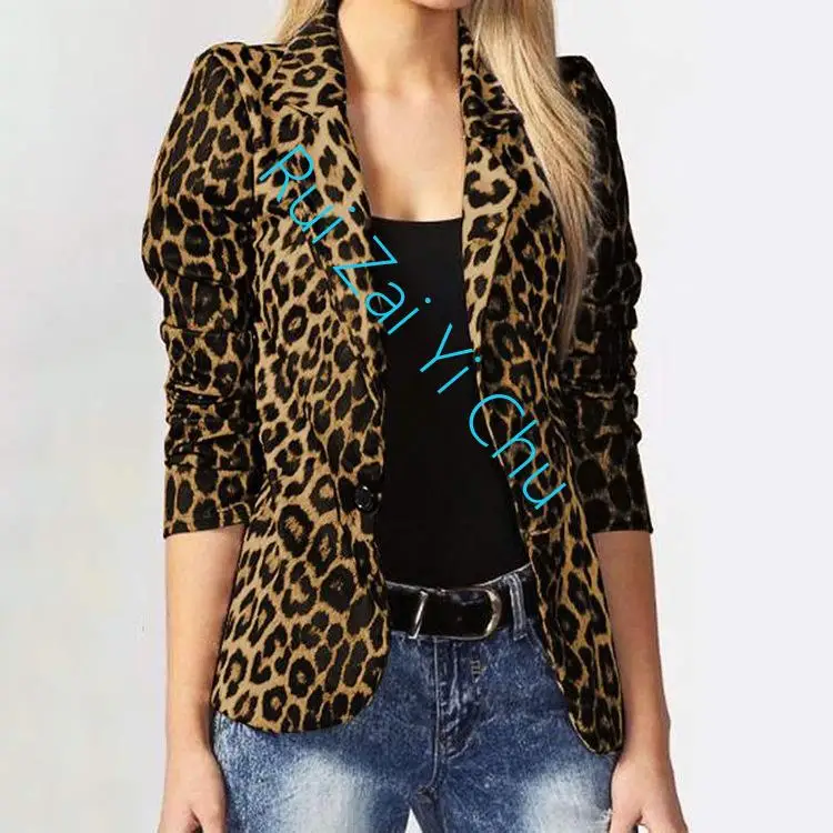 Women Leopard Fashion Women\\\\\'s Blazer Office Print Top Plus Size Cheap Wholesale Button Jacket Thin Suit Slim Fit Spring Summer