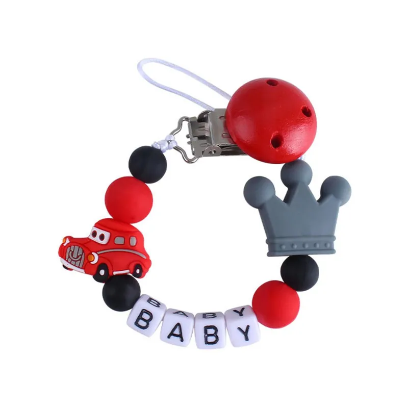 

Baby Custom Pacifier Clips Personalized Name Crown Teether Beads Silicone Chain Pacifier Clips Nipple Clip Soother Chew Gift