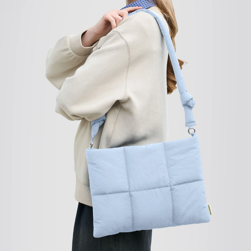 Puffy Quilted Laptop Shoulder Bag 13-14 15-16 Inch for MacBook Air Pro Padded Computer Sleeve Lightweight Carrying Case