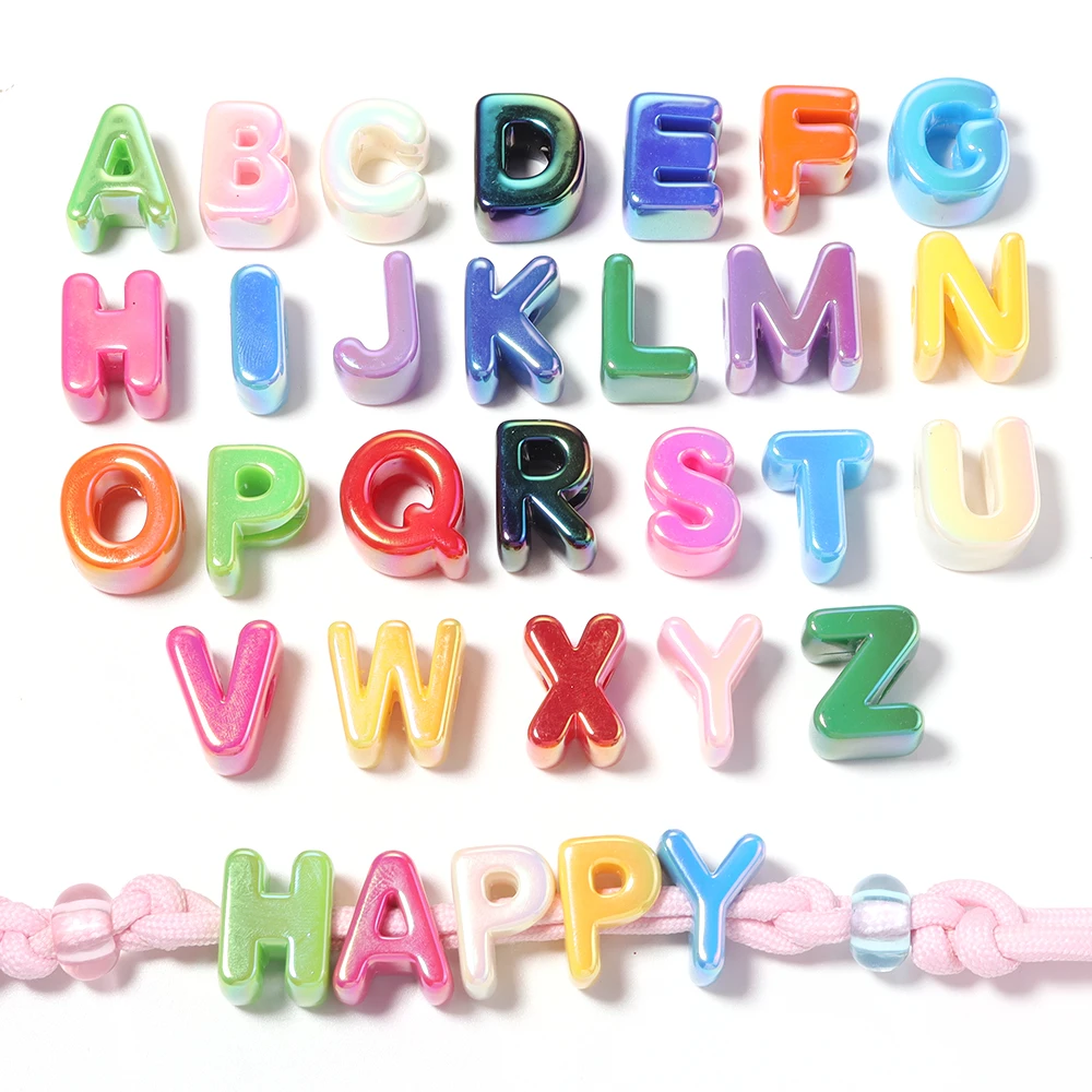 26pcs/lot AB Plated Letter Alphabet Acrylic Beads Shell Color Side Hole Loose Spacer Bead for  DIY Necklace Bracelet