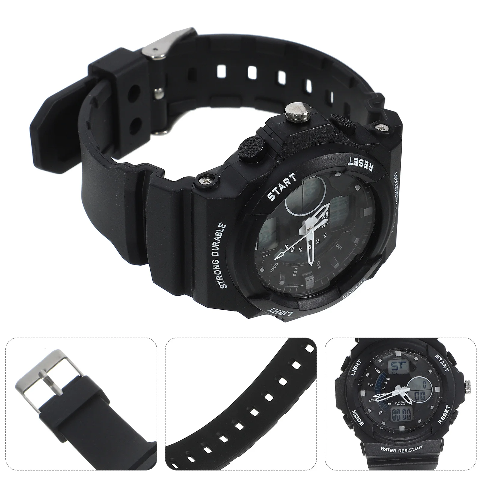 

Мужские черные светодиодные цифровые кварцевые спортивные часы с двойным временем, водонепроницаемые, секундомер, будильник, дата, подсветка, ремешок, спортивные часы