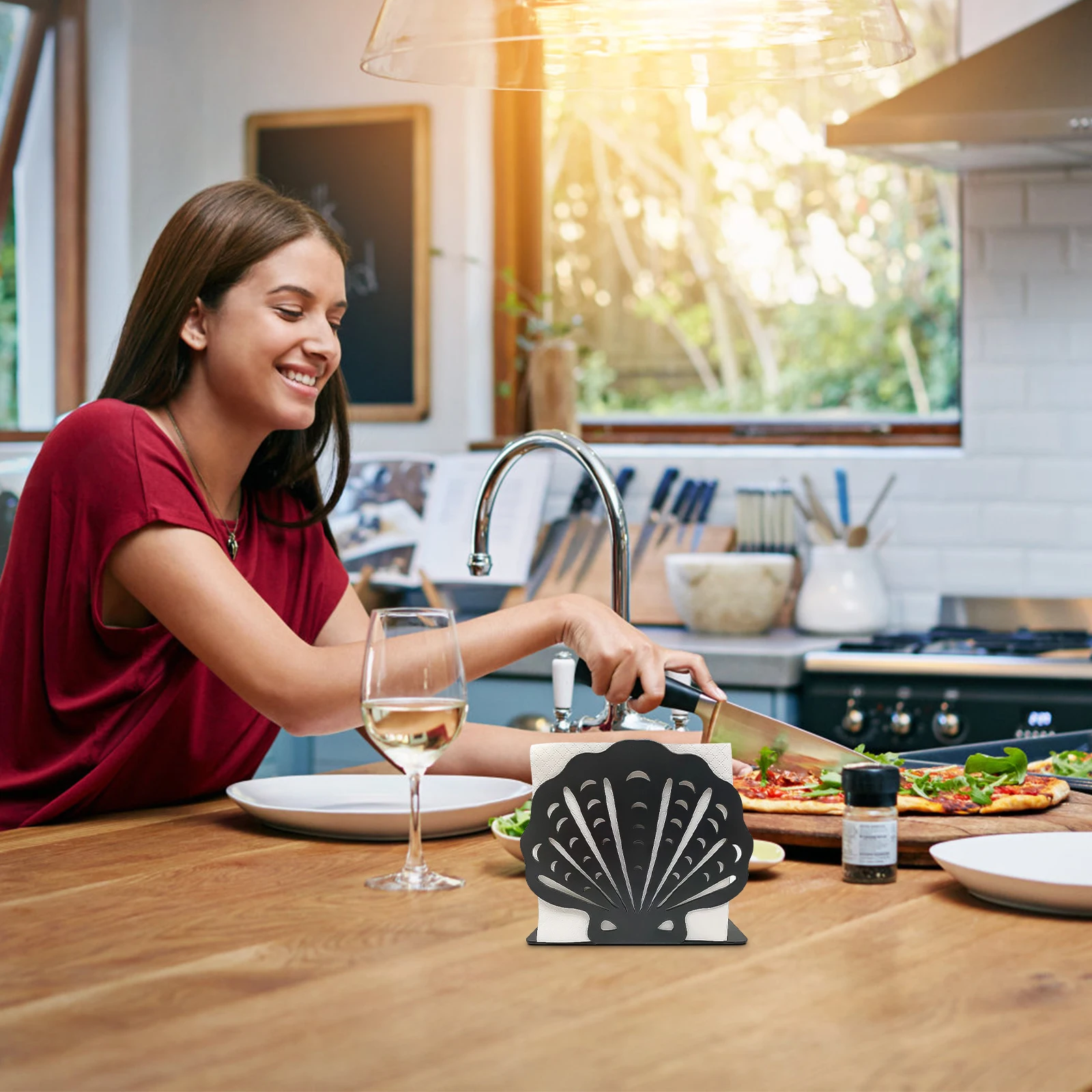 

Napkin Holder Rack Modern Unique Small Standing Dispenser Wrought Iron Decorative Kitchen Organizer Napkin Stand