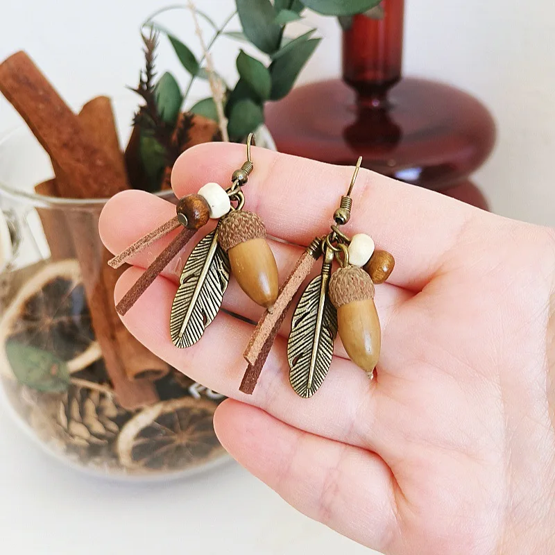 Vintage Statement Earrings For Women Creative Natural Plant Dried Fruits Drop Earrings 2024 Retro Boho Tassel Earrings Wholesale