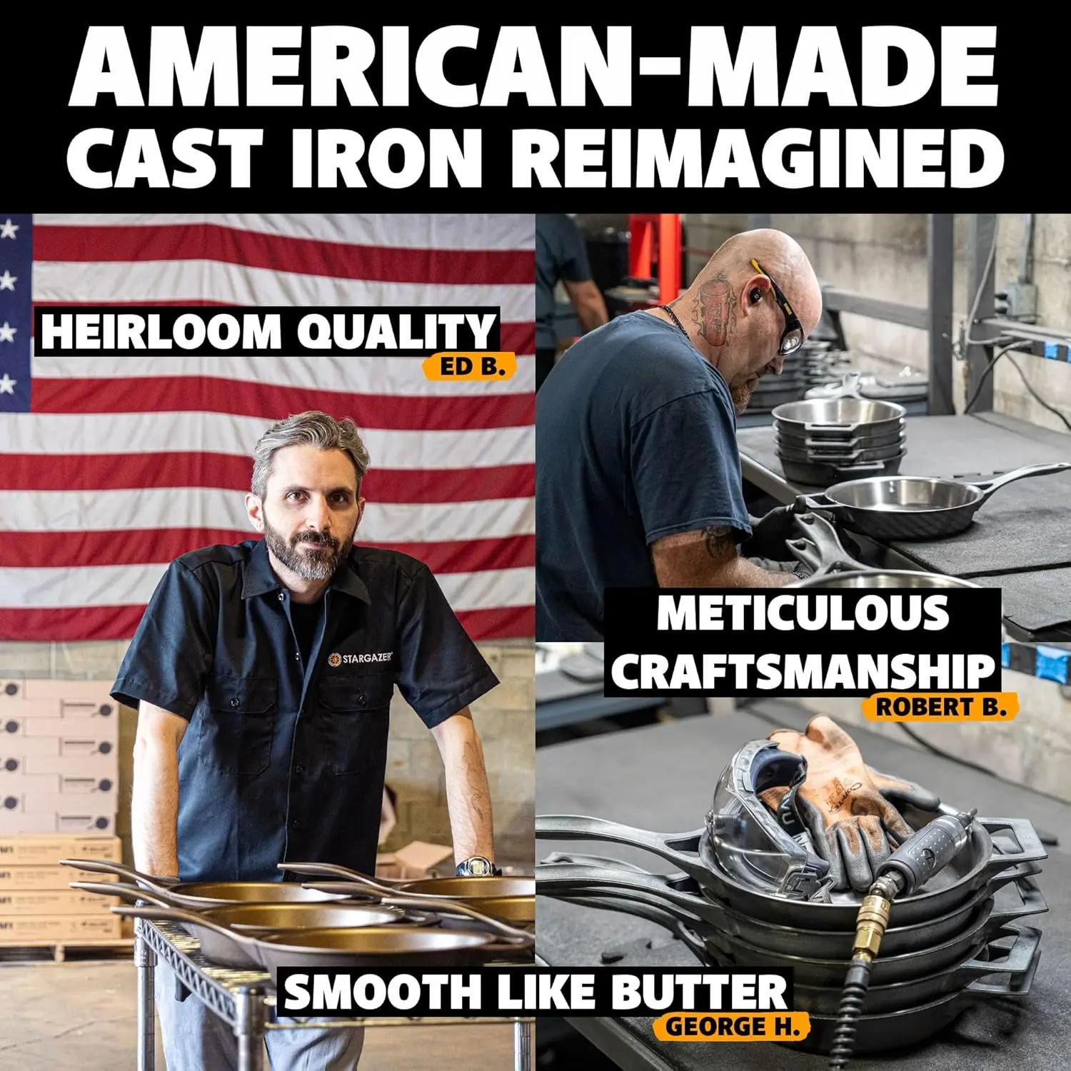 Sartén de hierro fundido de 12 pulgadas |   Hecho en EE. UU., templado, distribución uniforme del calor, fácil de limpiar, acabado antiadherente suave para asar, F