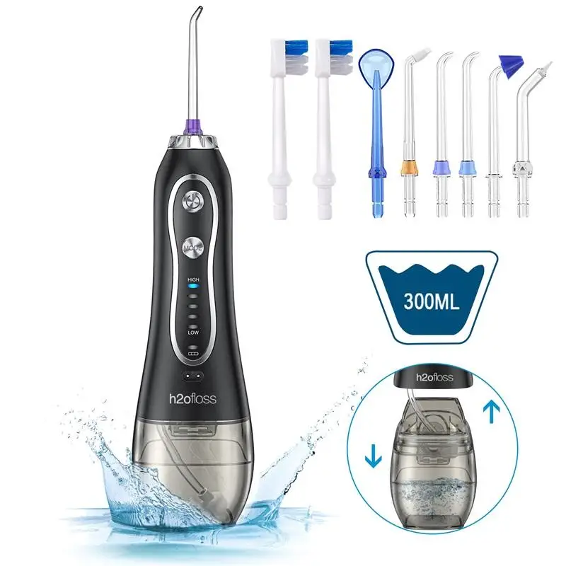 Smart Water Flosser Electric Cordless Oral Irrigator Waterproof Toothbrush with 6 Nozzles Heads  and 2 Brush