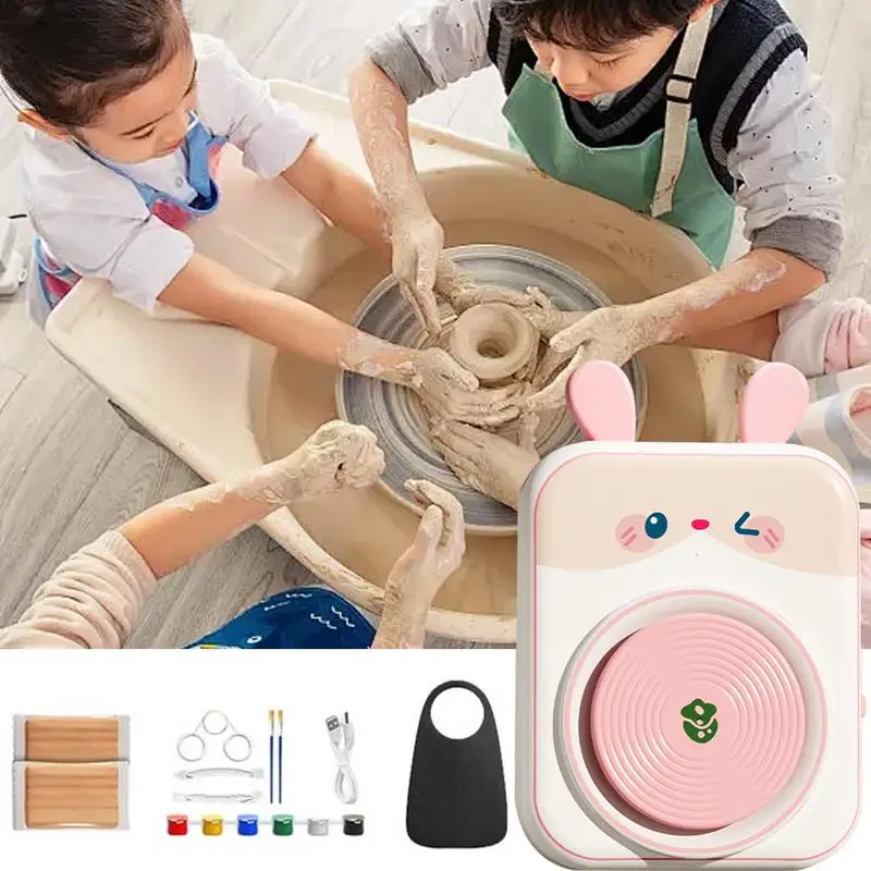 Pottery Wheel Kids Electric Clay Wheel Beginner Ceramic making Kit Educational Arts and Crafts Toy for Parent-child interaction