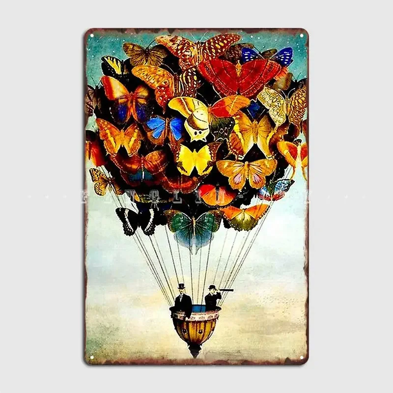 Butterflys Balloon Vintage Abstract Painting Print Metal Sign Cinema Living Room Create Wall Decor Cave Pub Tin Sign Poster
