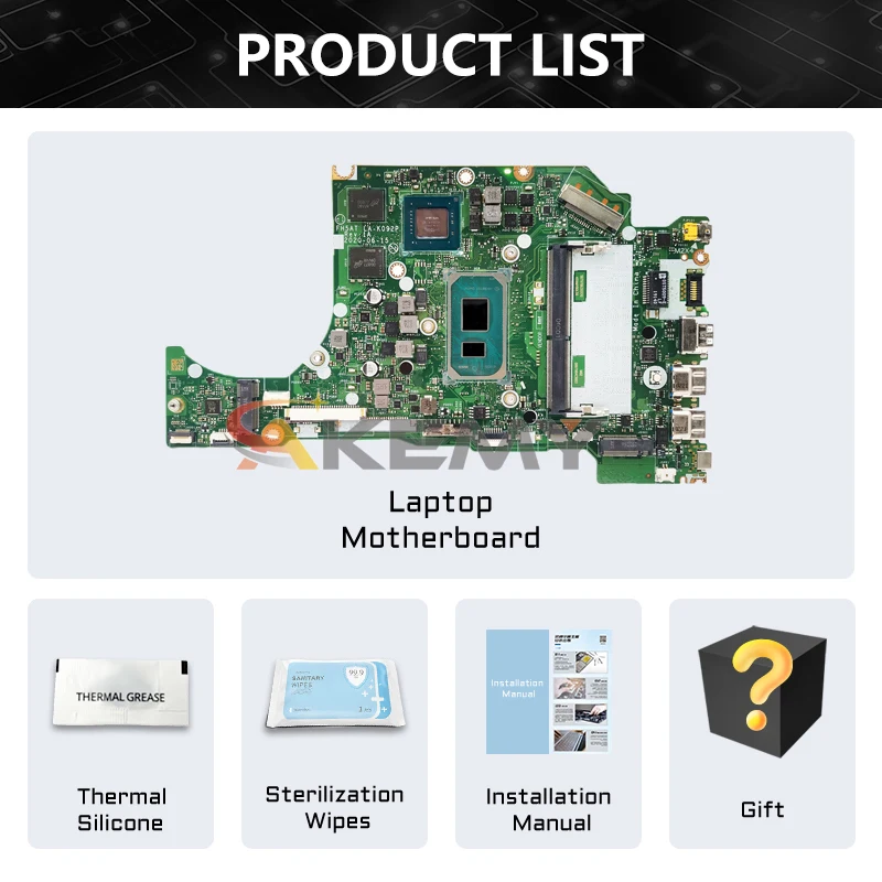 AKEMY LA-K092P Mainboard For Acer Aspire A515-56 A515-56G Laptop Motherboard NBAAP11004 With CPU i5 i7-11th Gen 4G RAM MX350-2G