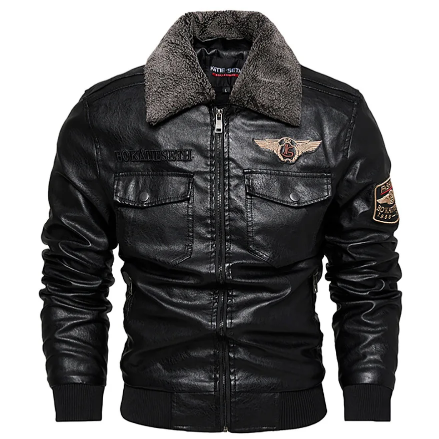 Autumn Winter New Fashion Men's Turn-down Collar Zipper Casual Trendy Basic Simple Thicken PU Plus Size Jackets Male Coats Tops