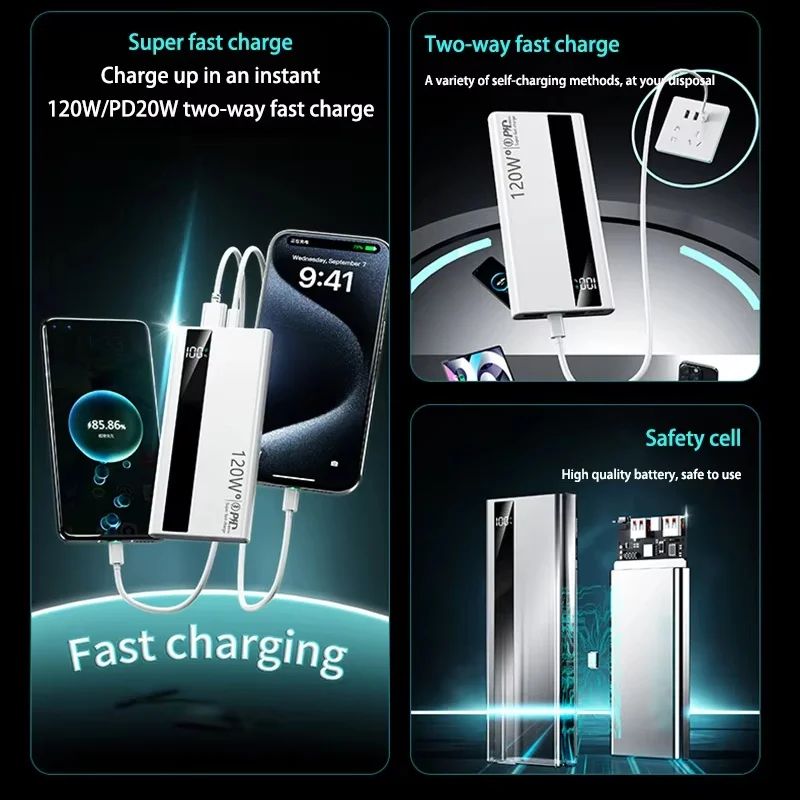 OnePlus 200000mAh 120W Power Bank Batteria di ricarica super veloce Display digitale ad alta capacità Power Bank per Xiaomi Iphone Samsung