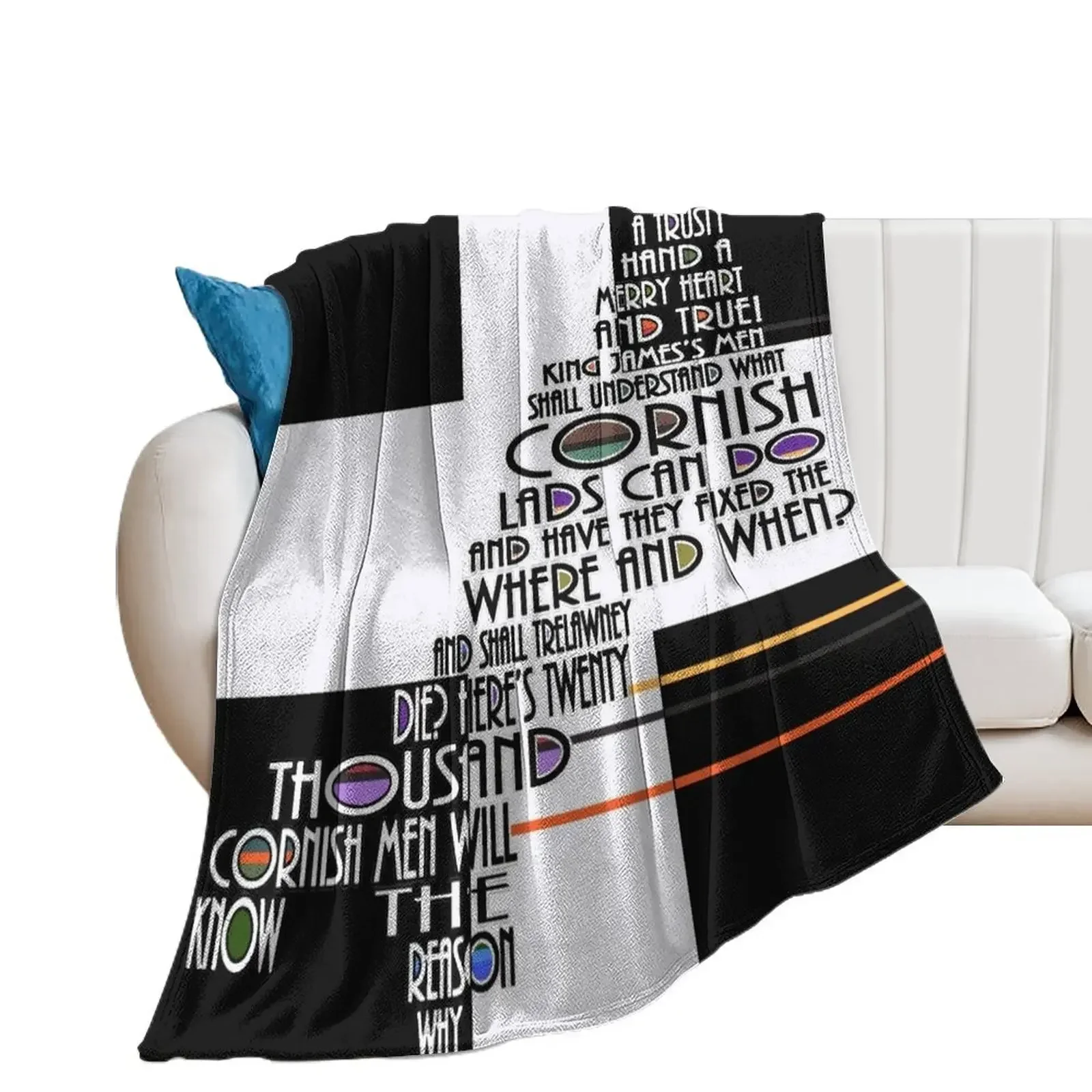 Map of Cornwall with Cornish Anthem - Trelawney Throw Blanket Decorative Throw for babies Sofa Throw Blankets