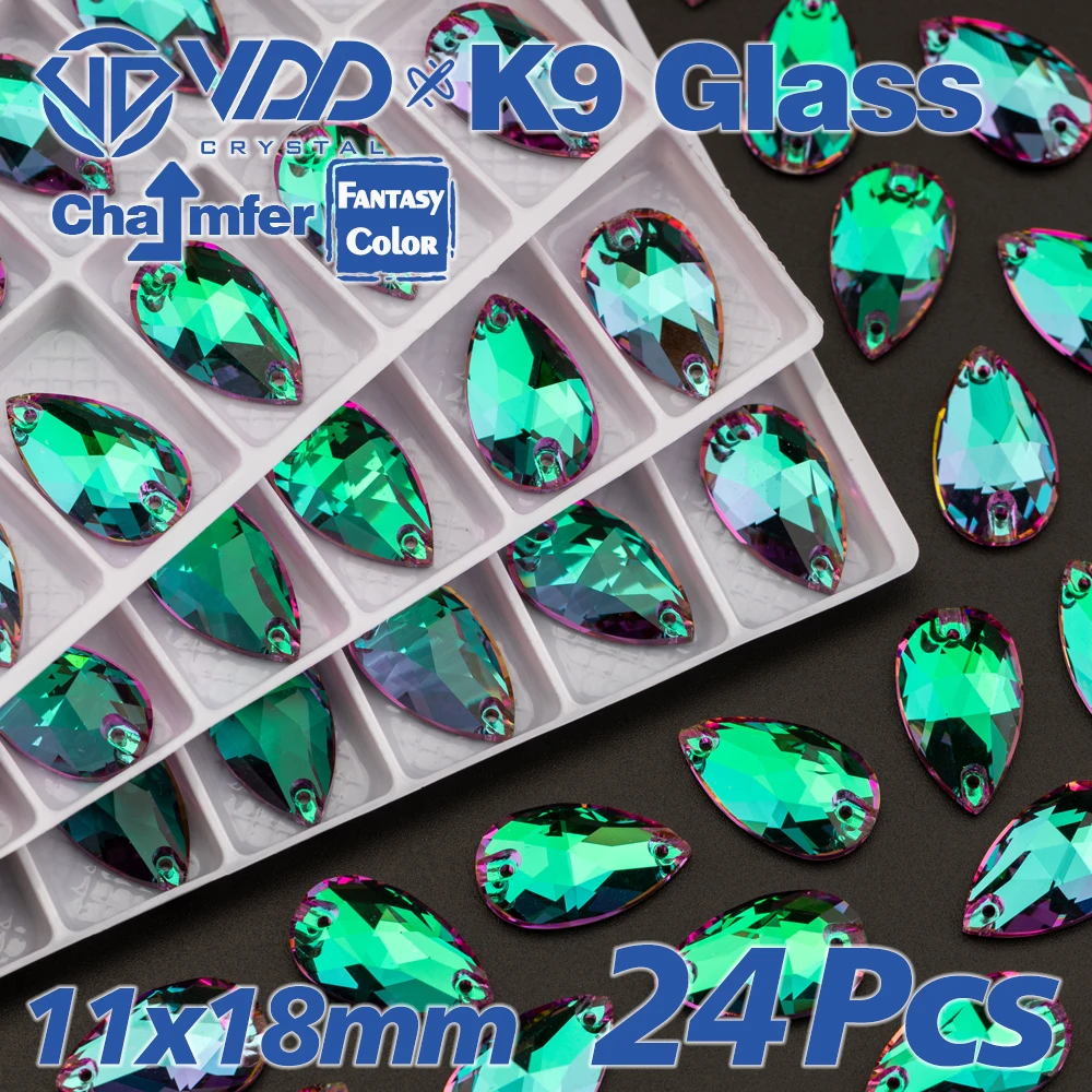 VDD Heliotrope Green Fantasy Color Top Quality K9 Glass Sew On strass cucito Crystal Flatback Stone Garment Dress Decoration