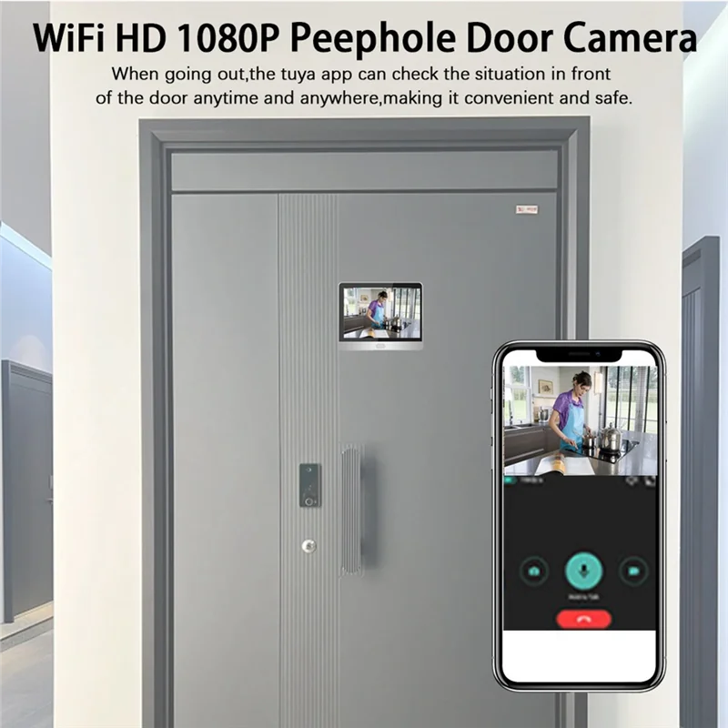 ABJF-Digital Night Vision Cat Eye Doorbell - Tuya Wifi Smart Monitoring For Your Home