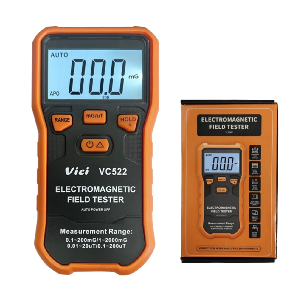 0.1-200mG Smart Electromagentic Filed Tester Digital LCD Low Frequency Magnetic Field Detector Data Hold μT/mG EMF Meter Backlit