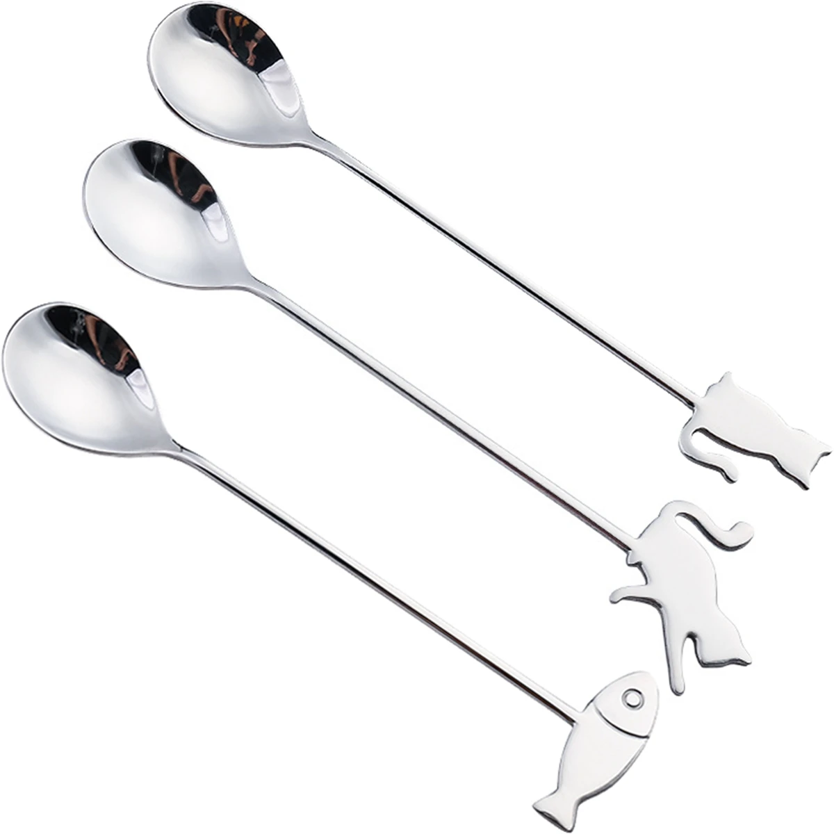 Dessert Ice Cream Drinking Stainless Steel Fish Cat Milk Spoon Teaspoon Coffee Accessories Stirring Tool