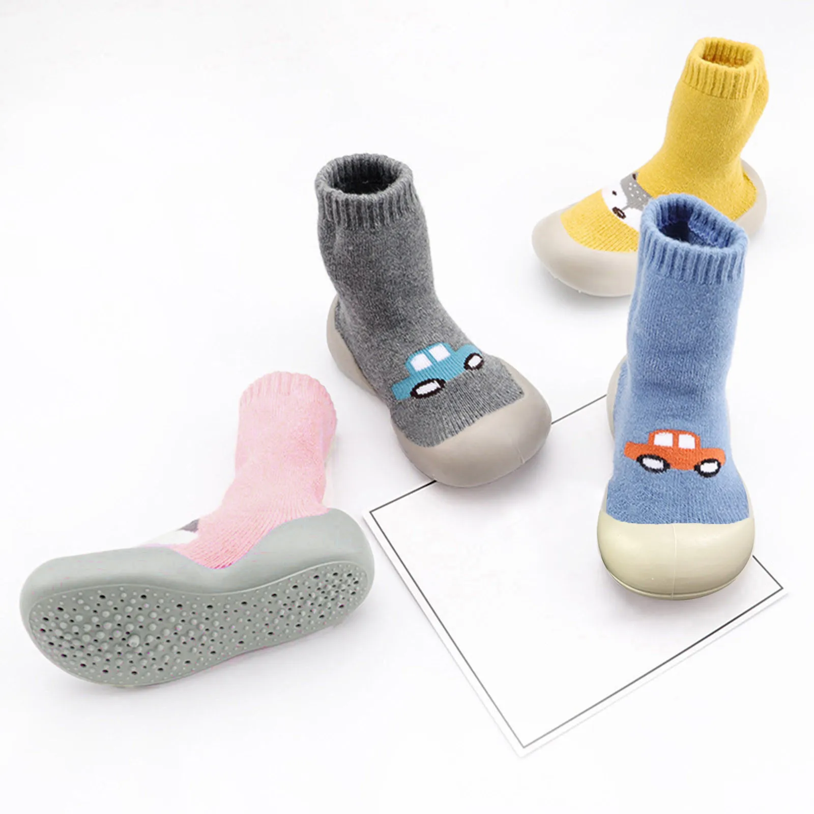 Children's Terry Socks Shoes Thickened Cartoon Printed Middle Shoes Socks Baby Toddler Shoes Warm Indoor Floor Socks Shoes