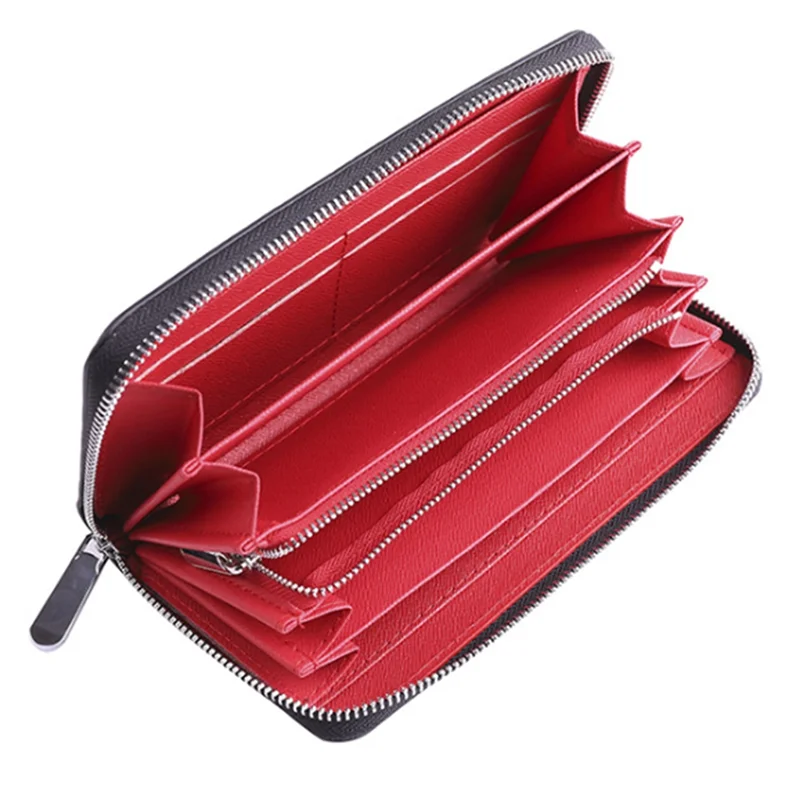 Portafoglio da uomo con cerniera lunga in pelle microfibra AC39-Carbon, clip per carte di grande capacità, porta banconote, tasca per cellulare