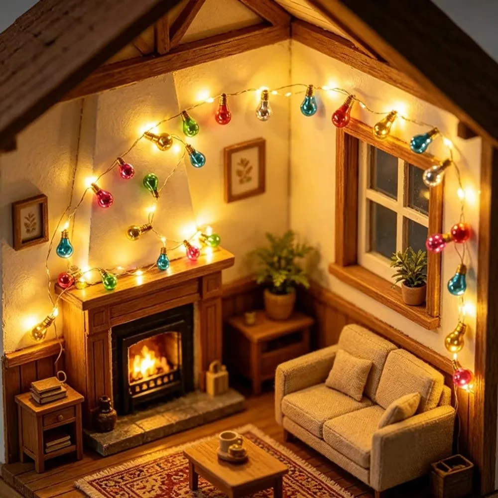 1m / 3.28ft Dollhouse String Lights Simulation DIY Miniature Electric Lighting String Luminous Colorful
