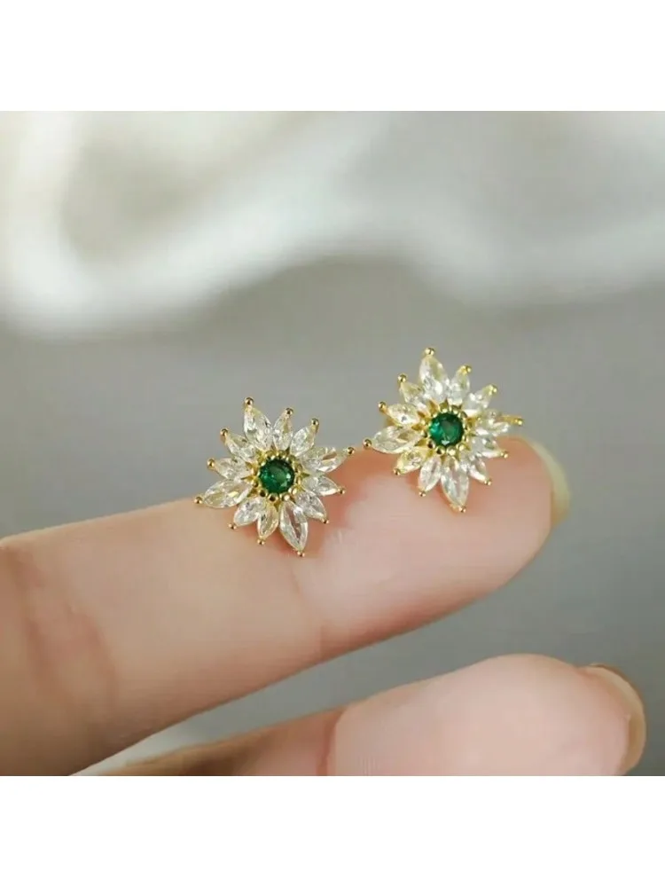 Zonnebloemblad Sieradenset Metalen ketting Oorbellen Licht Luxe voor banket Gepersonaliseerd Klassiek Groen Cadeau - afbeelding 2