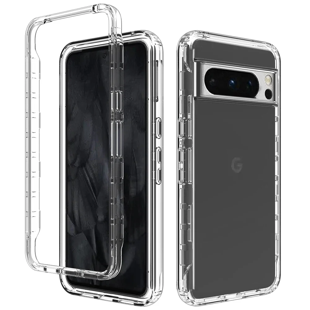 Two Layers Structure Clear Case for Google Pixel 8 7 6 Pro 7A 6A Shockproof 360 Degree Full Protect Camera Lens 2 in1 Back Cover