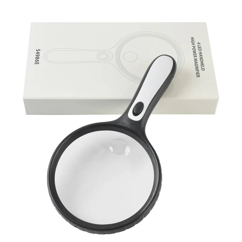 

145Mm Large Diameter Elderly Reading 4Led Magnifying Glass, Handheld Magnifying Glass 10X, Good Gift