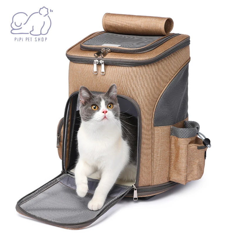 Imagem -03 - Pet Travel Carrier Mochila Rodas de Rolamento Removíveis Ventilação de Malha Janela Bolsos de Armazenamento Cães Gatos Cachorro Suprimentos