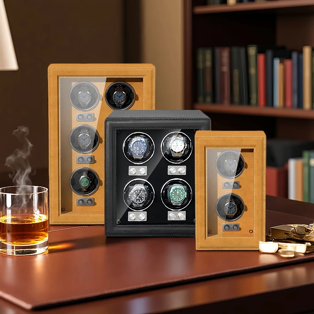 Watch Winder 4 Watches Automatic Silent - 고급 PU 가죽 시계와 고급 자동