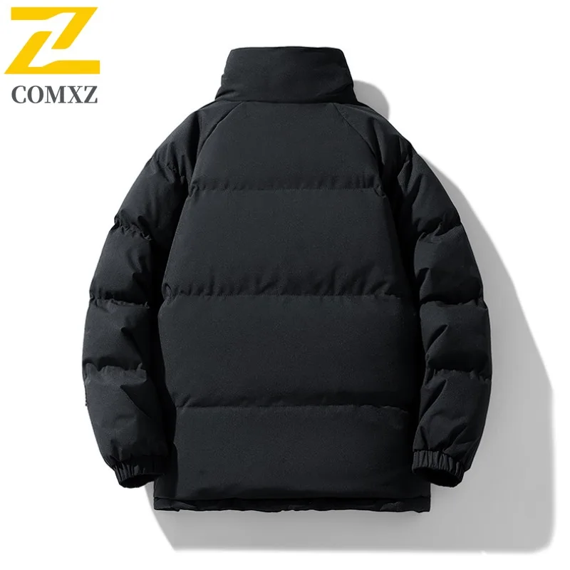 COMXZ 2025 Men Fleece Lined Jacket Winter Autumn Korean Style Loose Waterproof  Windproof Hooded Outdoor Sports Casual Coat