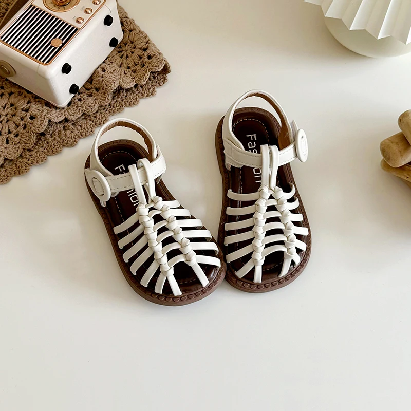 Summer Children Woven Princess Shoes Baby Girls Sandals Kids Beach Sandals Soft Sole Non-slip Infant Casual Barefoot Shoes