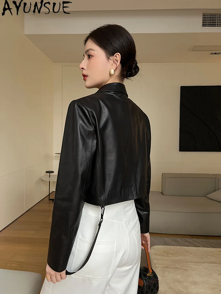 AYUNAUE 本革ジャケット女性服春秋シープスキンコートショートスタイルレザーコート女性 Jaqueta デ Couro