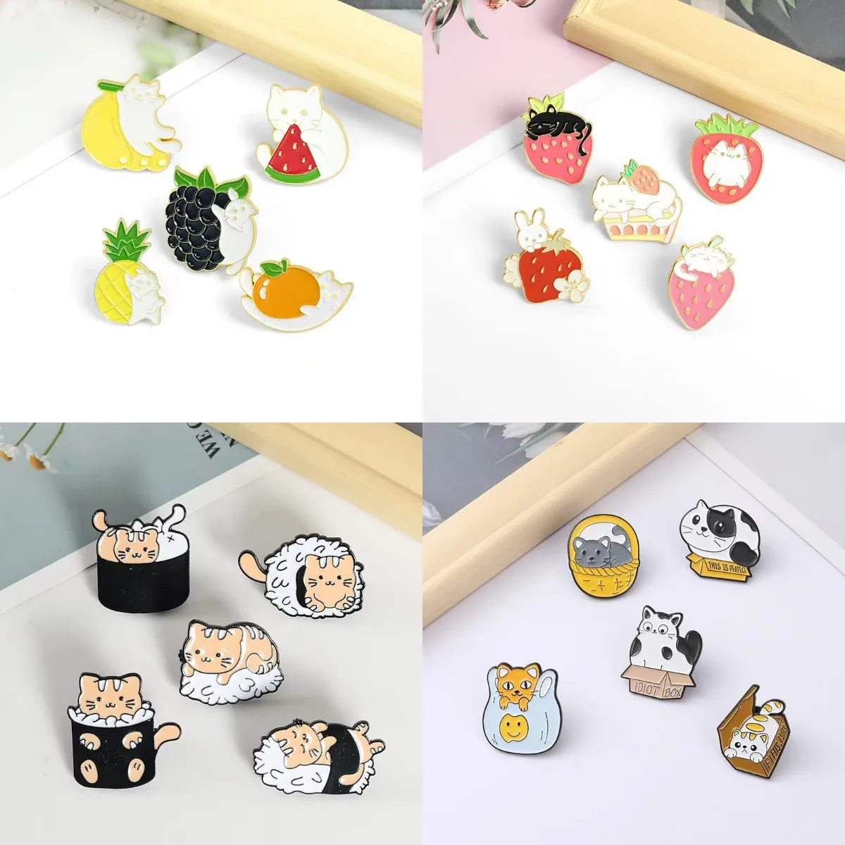 Cat and Fruit Enamel Pin Sushi Kitty Badges Cute Brooches for Women Girl Animal Jewelry Backpack Cat Lover Gifts Wholesale