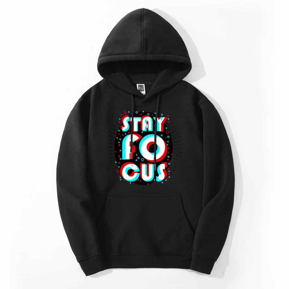 

Stay Focus Funny Vaporwave Style 2024 Autumn Winter Men Fleece Thick Hoodies Sweatshirts Fleece Loose Sportswear Harajuku Hoodie