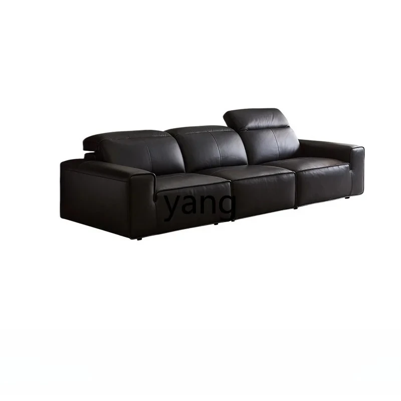 LMM  minimalist leather sofa living room black first-layer cowhide sofa