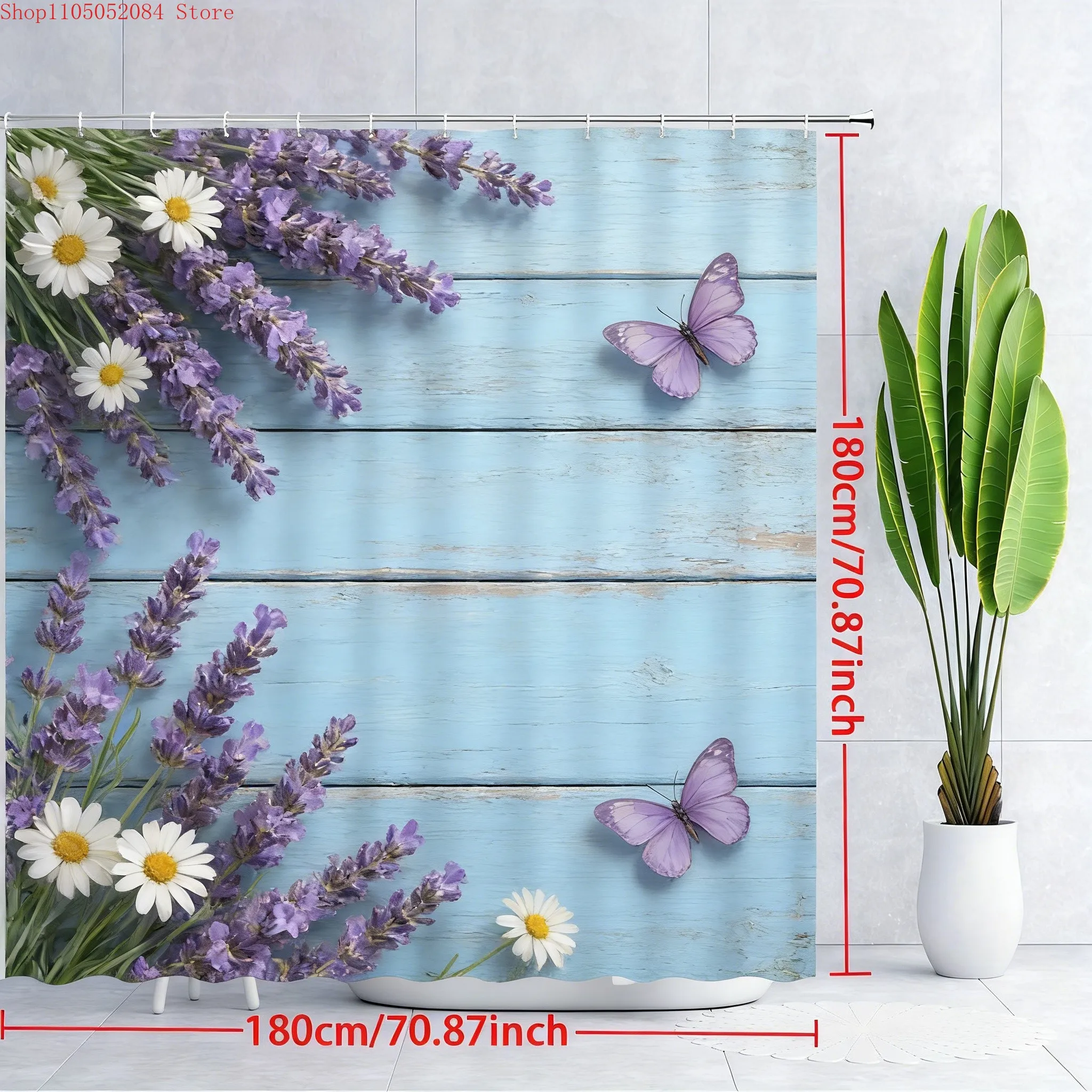 Vintage Pink Roses & White Butterflies on Rustic Wooden Planks Waterproof Shower Curtain for Bathroom Decor  multiple sizes