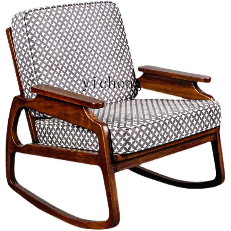 

Rocking Leisure Chair Chair Solid Wood Fabric Living Room Balcony Lounge Sofa Chair