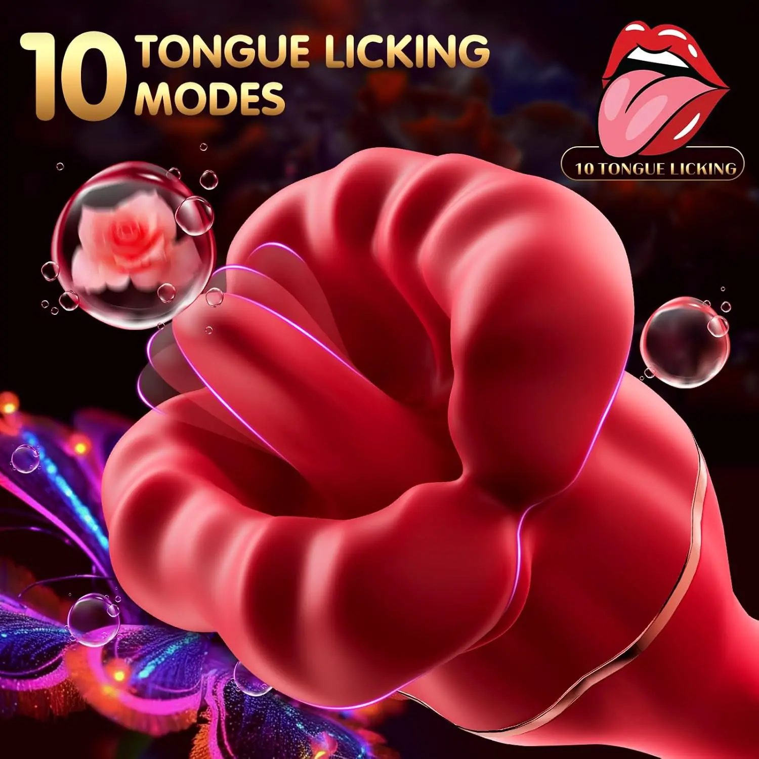 Sex Toys Rose Vibrator Dildo 2in1 Sexy Adult Toys for Women with 10 Tongue Licking Modes G Spot Anal Clitoral Nipple Stimulator