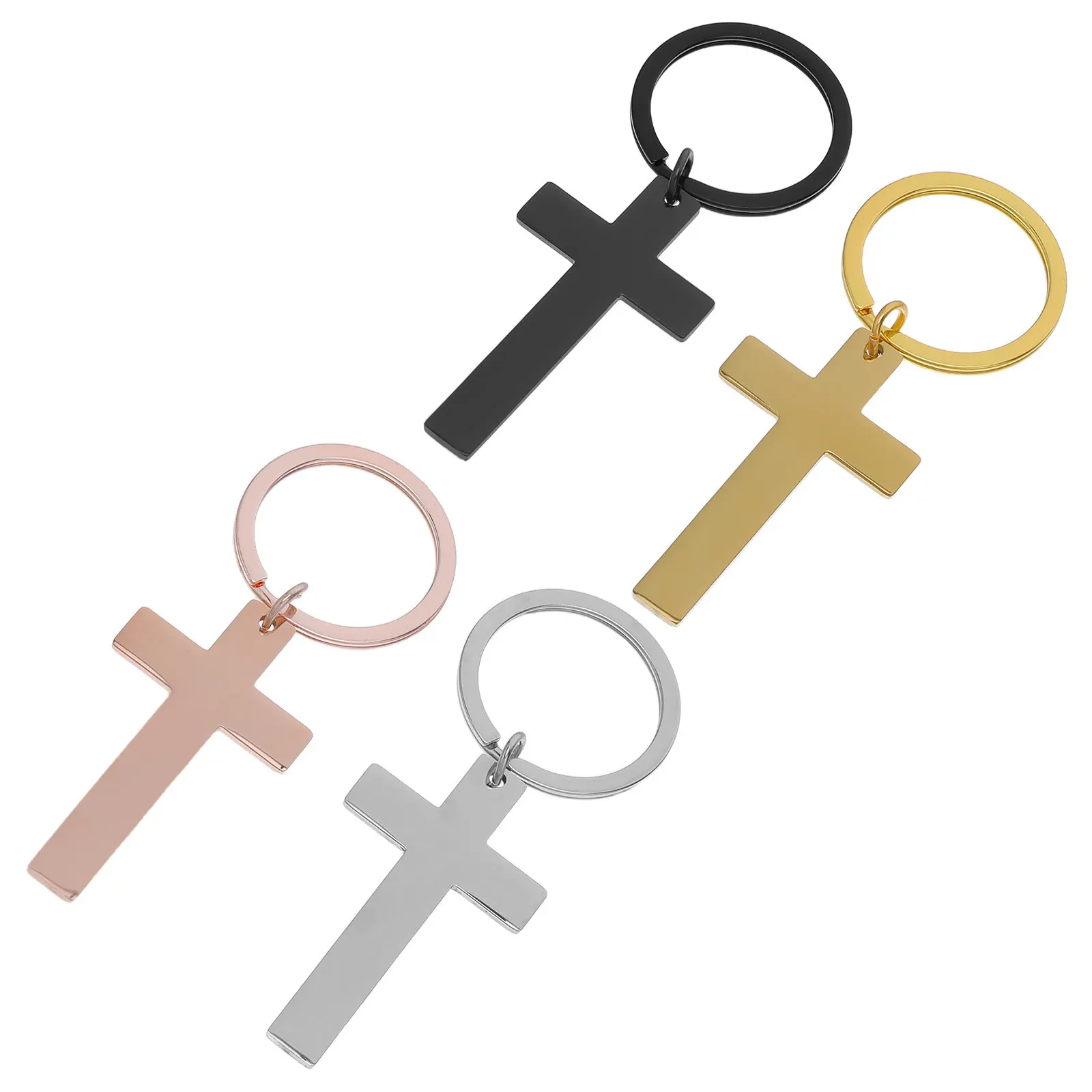 4Pcs Stainless Steel Keychain Blank Engravable Christian Religious Charms Baptism Favor Prayer Volunteer Church Jewelry