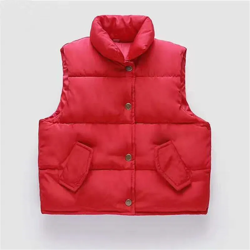 Candy Color Down Cotton Vest Children\'S Waistcoat Spring Autumn Casual Cardigan Thicken Warm Outerwear Toddler Sleeveless Coat