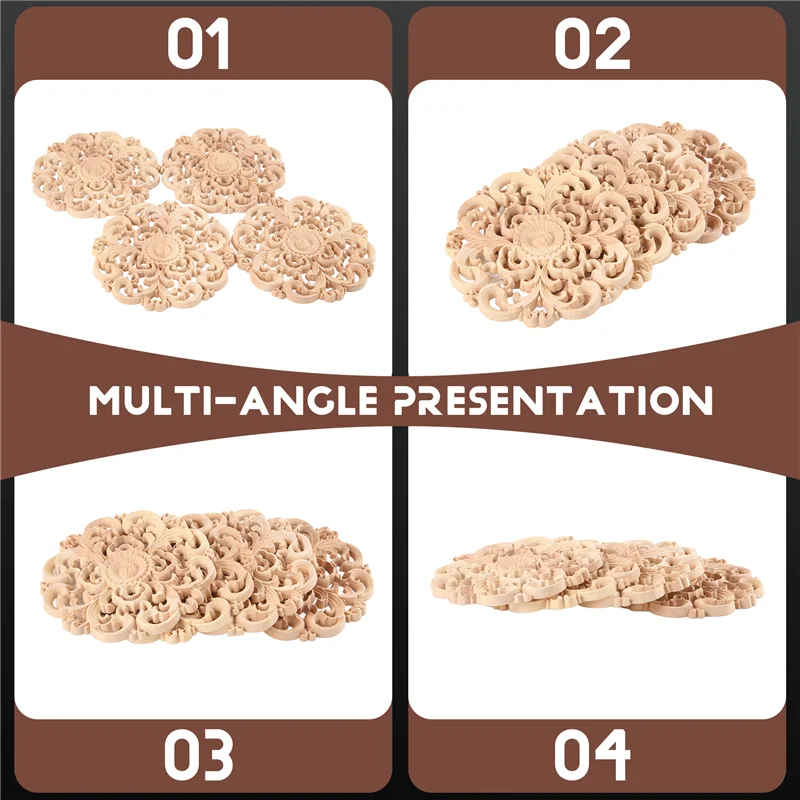 A47F-4szt. Drewniane Rzeźbione Nakładki Aplikacje Niemalowane Drewniane Aplikacje Vintage Europejski Styl Rzeźbione Naklejki do Dekoracji Mebli