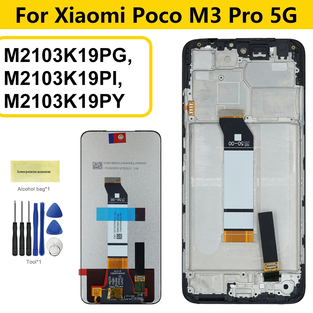 Screen For Xiaomi Poco M3 Pro 5G LCD M2103K19PG M2103K19PI Display Touch Screen Digitizer with Frame For Xiaomi Poco M3Pro 5G