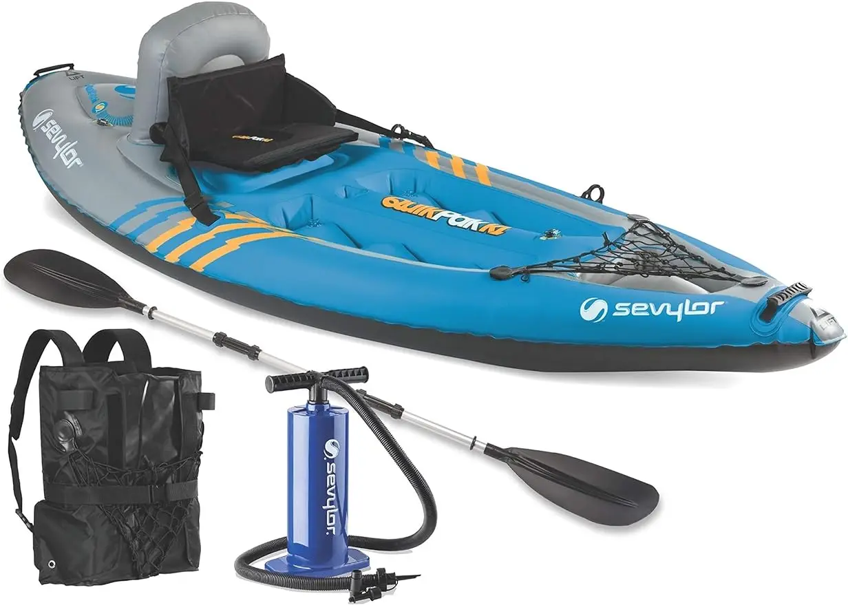 

QuickPak K1 1-Person Inflatable Kayak, Kayak Folds into Backpack with 5-Minute Setup, 21-Gauge PVC Construction