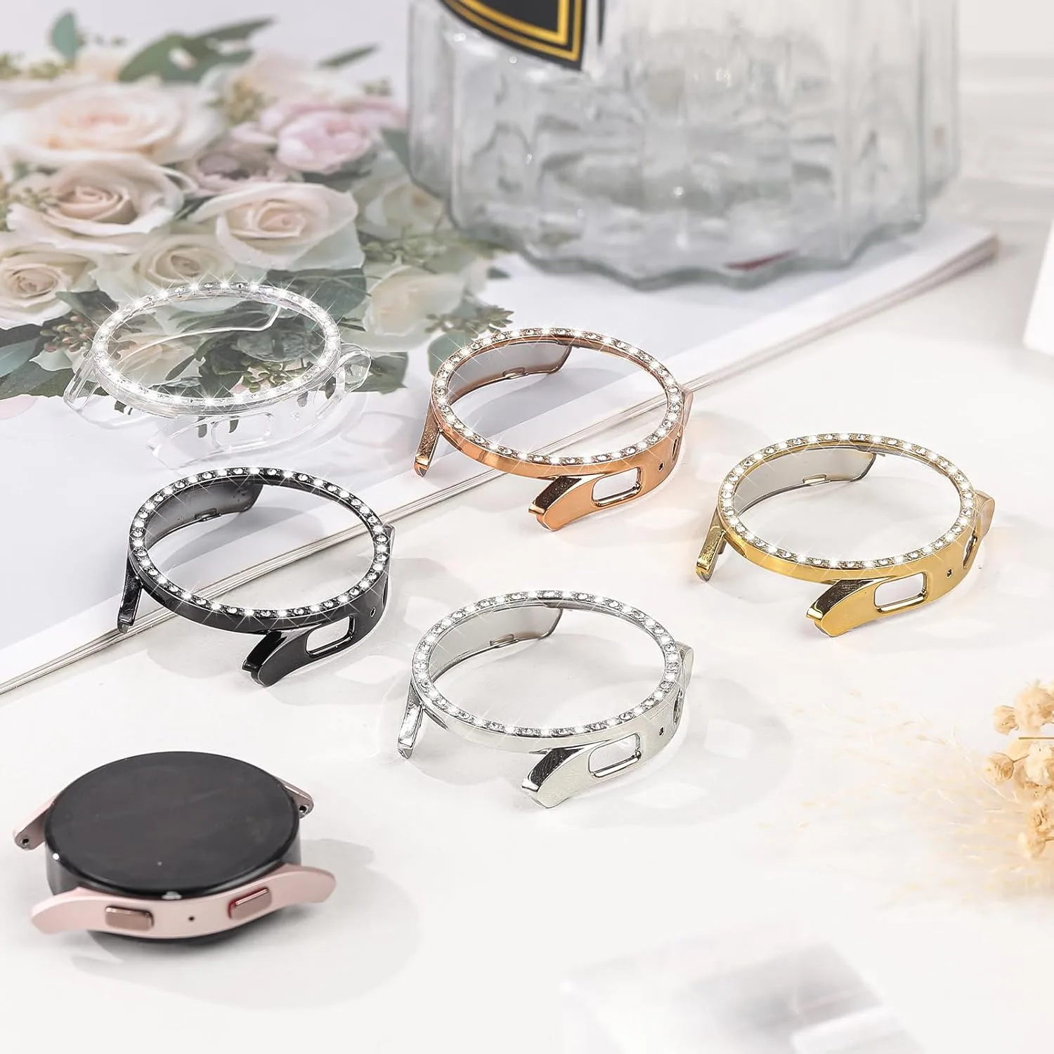 Bling watch Case for Samsung Galaxy Watch7 6 5 4 40mm 44mm Diamond-inlaid hollowed PC protective case Lightweight and drop-proof