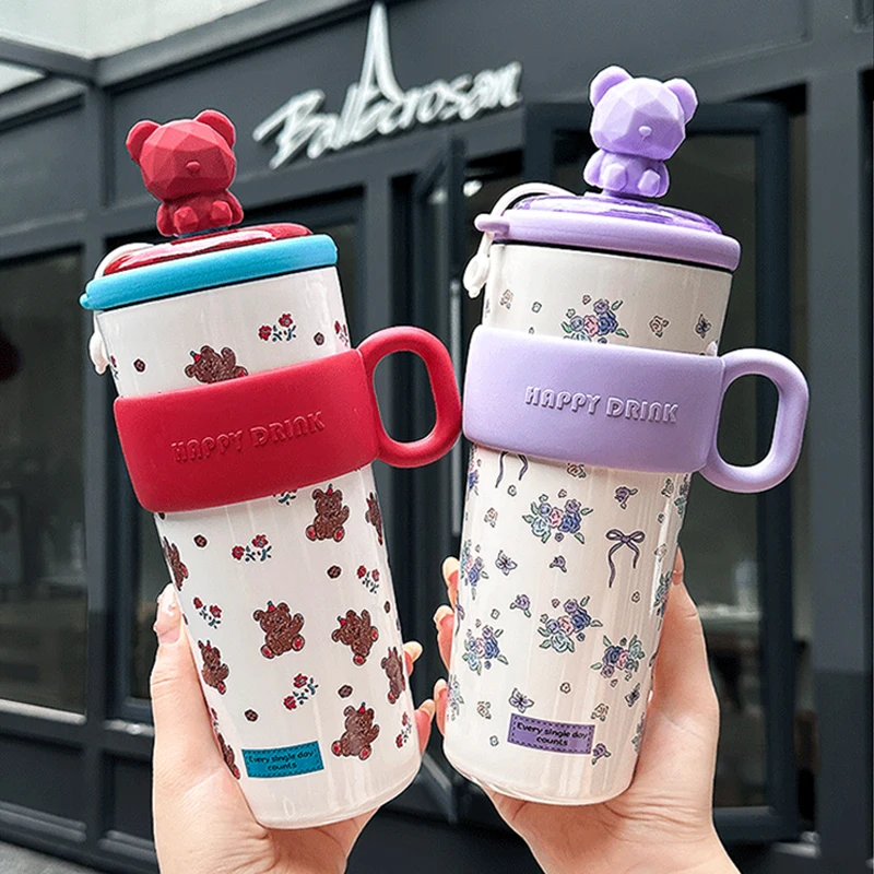 زجاجة مياه معزولة من الفولاذ المقاوم للصدأ 304 بسعة كبيرة مع شفاطة بتصميم لطيف مضاد للسقوط كوب حراري عالي الجمالي